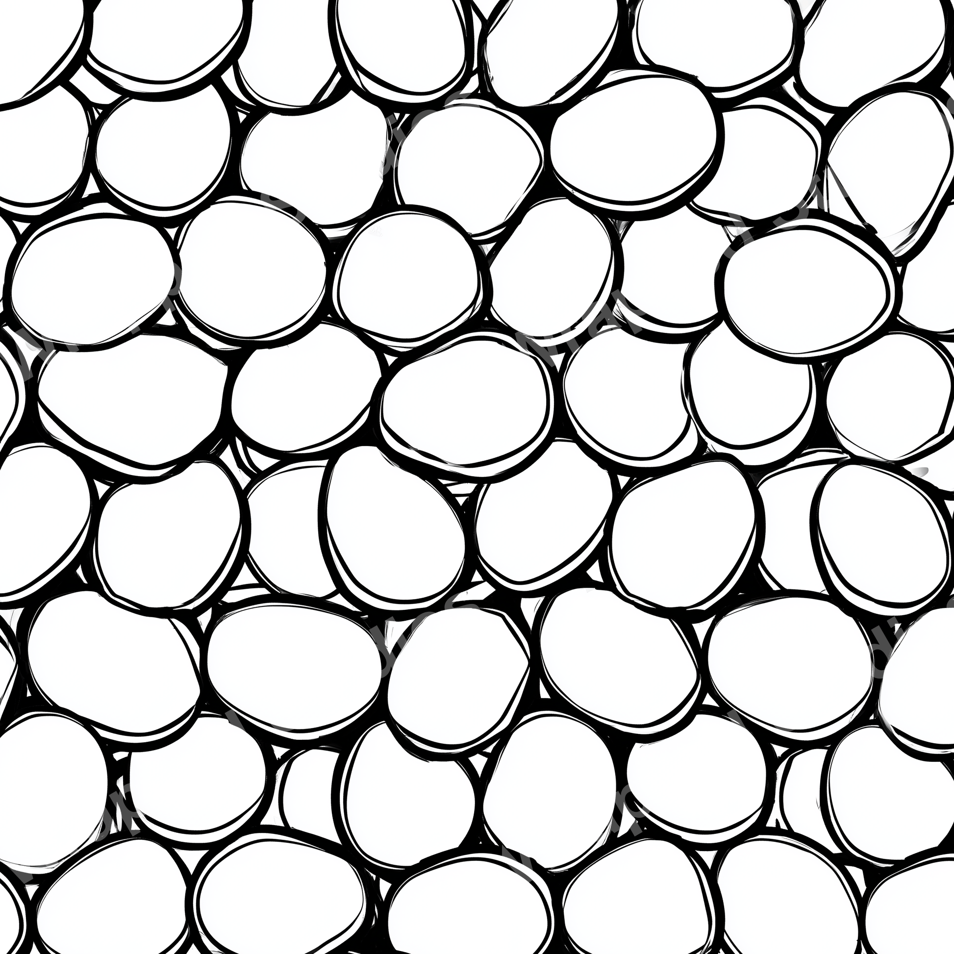 Organic ovoid pattern with black outlines on a white background, creating a playful and modern abstract design.