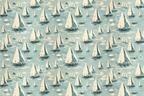 Nautical pattern with sailboat motifs on a light blue textured background.