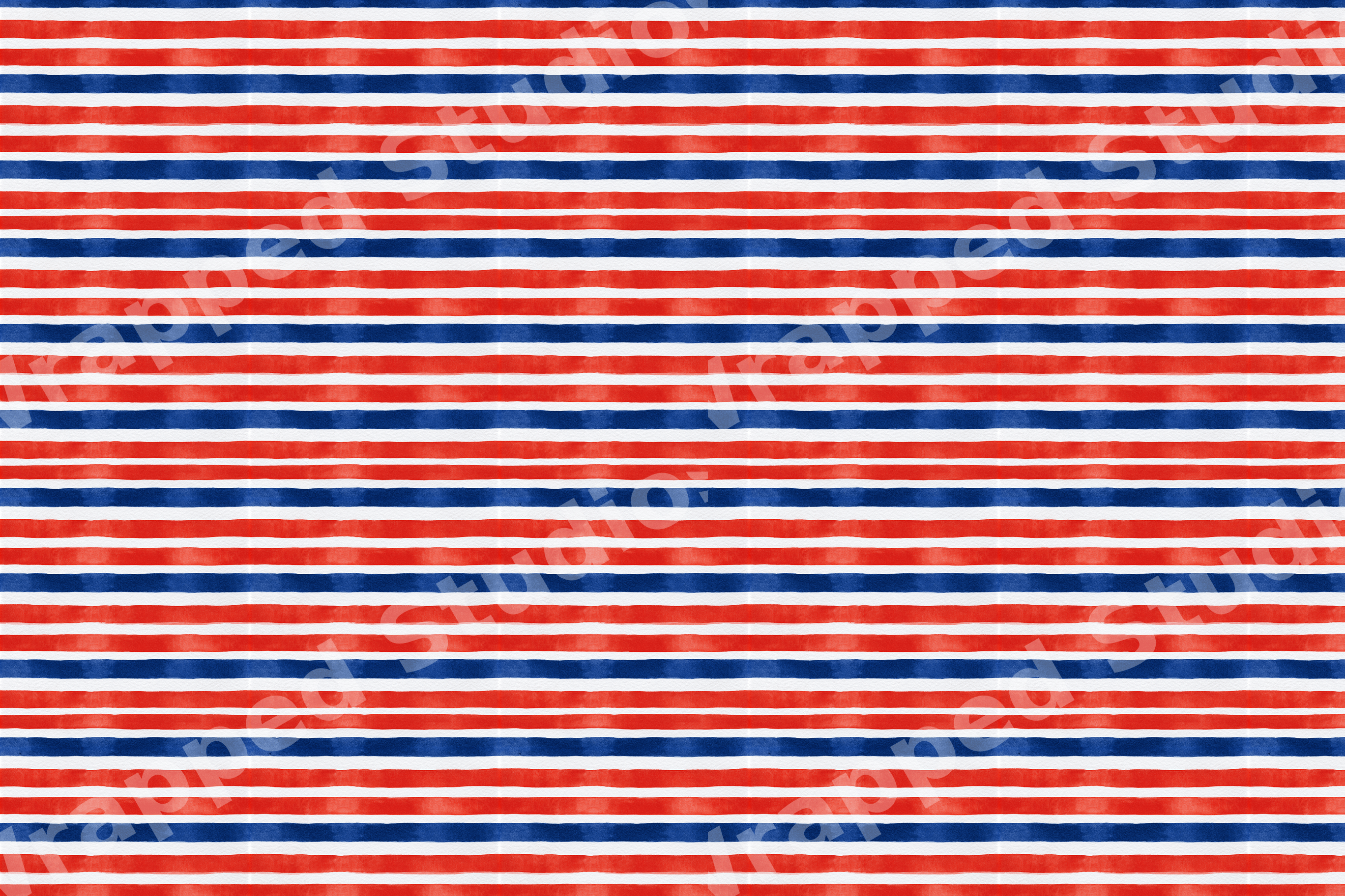 Red, white, and blue watercolor stripe pattern with a hand-painted patriotic design.