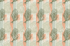 Vintage boho feather pattern with sage green and terracotta vertical stripes.