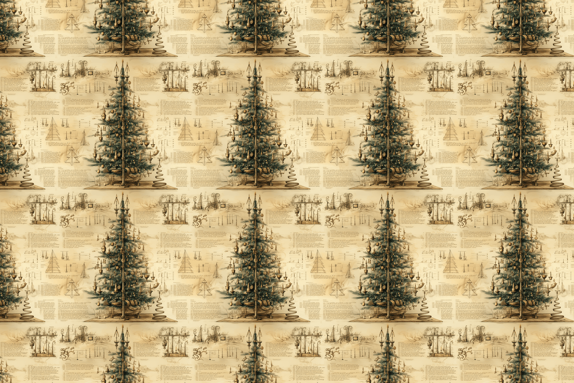 Leonardo da Vinci Christmas Tree Gift Wrap: Antique Parchment Design
