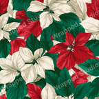 Classic floral pattern with red and cream poinsettias and dark green leaves.