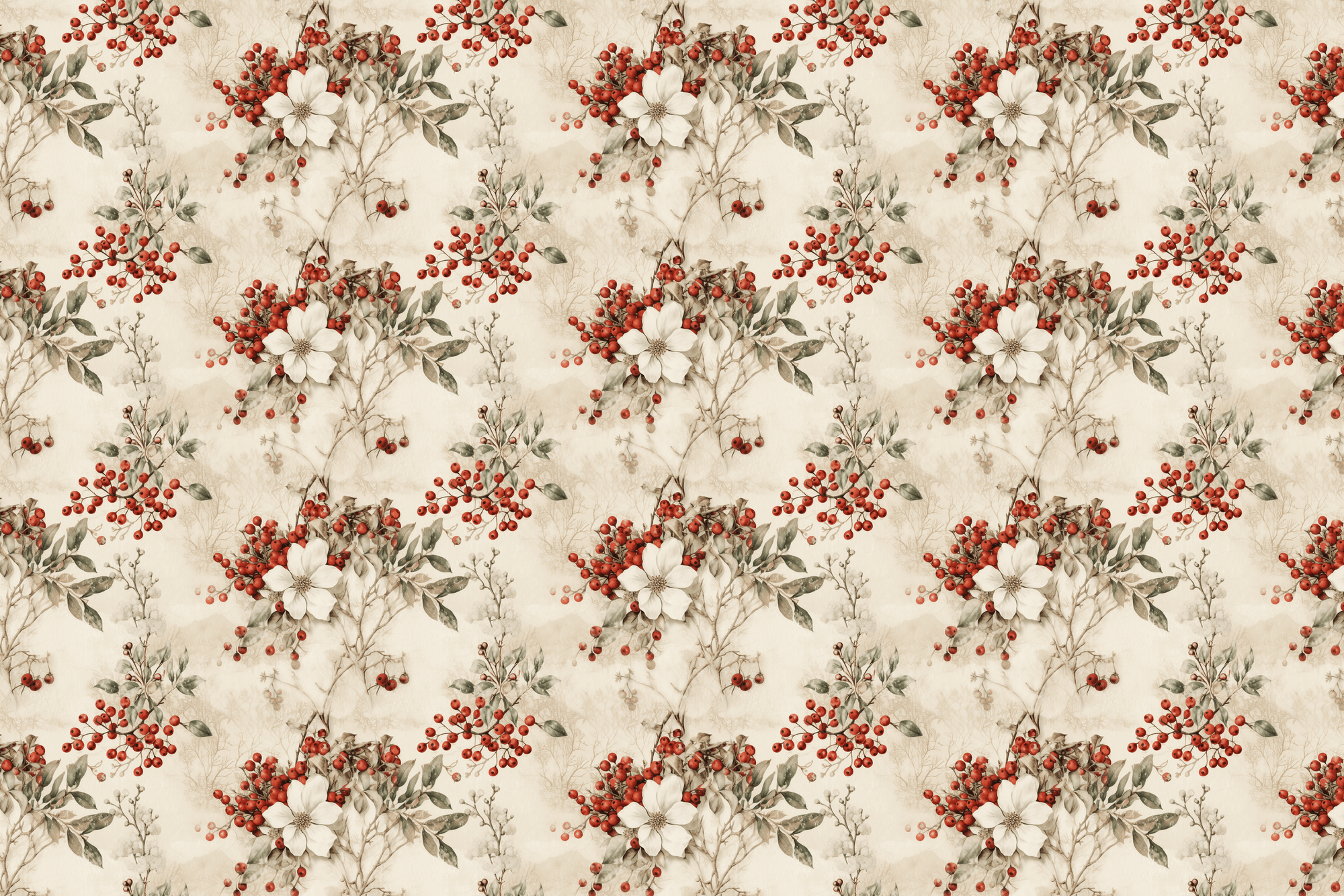 Vivid Vintage Winter Berry Wrapping Paper