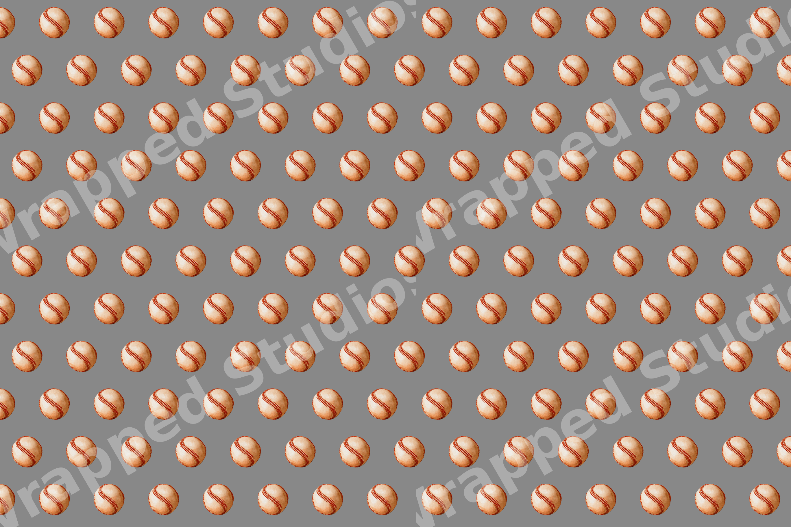 Seamless vintage baseball pattern with illustrated sports balls on a solid gray background.