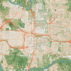 Seamless vintage city map pattern featuring orange roads, green parks, and blue rivers.