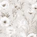 Elegant vintage botanical design featuring neutral beige watercolor flowers in a seamless floral pattern.