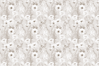Elegant sepia vintage botanical floral pattern featuring delicate watercolor wildflowers and ferns.