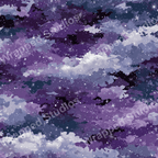 Abstract celestial pattern with shades of purple, blue, and white evokes a dreamy night sky.