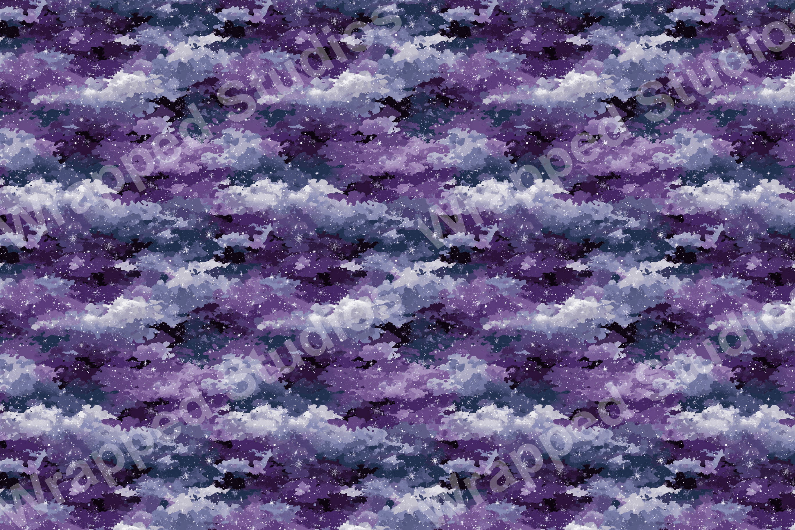 Abstract star pattern in shades of purple, blue, and white resembles a dreamy night sky.