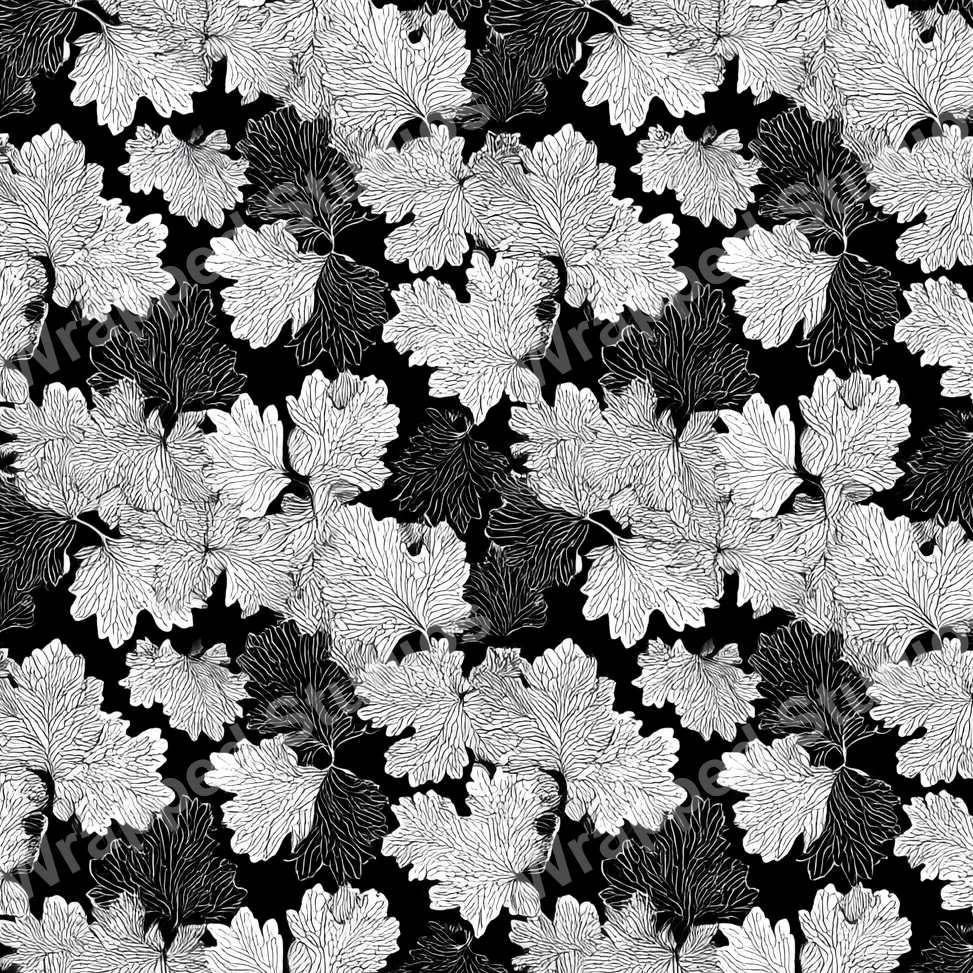 Monochrome leaf pattern design; a modern botanical print in black and white.