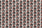 Retro Christmas pattern featuring cool illustrated Santa Claus characters wearing red sunglasses on cream.