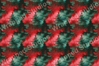 Watercolor Christmas tree pattern with red star toppers, set against an abstract red and green painted background.