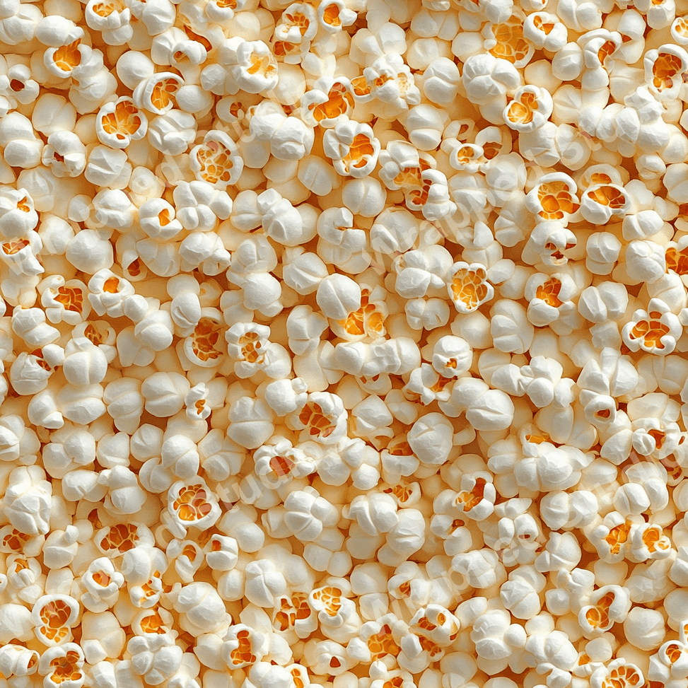 Seamless food pattern of popcorn kernels in creamy white and golden yellow hues.