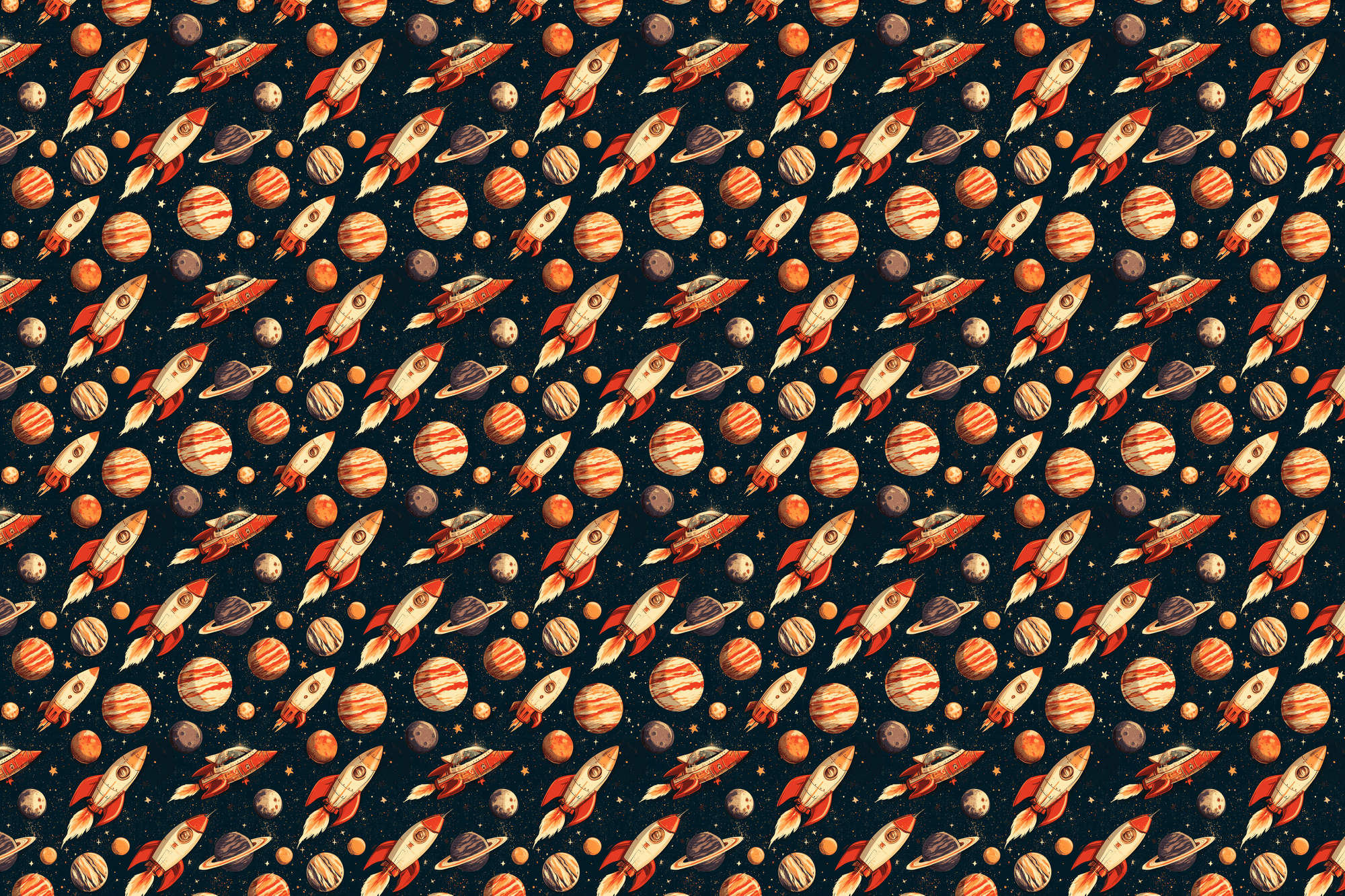 Cosmic Countdown: Retro Space Wrapping Paper