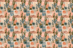 Boho desert cactus pattern with saguaro, agave, and sun motifs in terracotta, peach, and sage green.