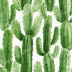 Watercolor green saguaro cactus pattern, seamless desert botanical print on a white background.