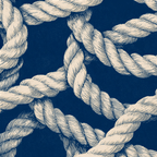 Vintage nautical rope pattern featuring cream hand-drawn twisted ropes on a dark navy blue background.