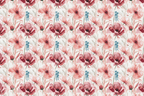 Vintage botanical watercolor floral pattern featuring pink and burgundy poppies.