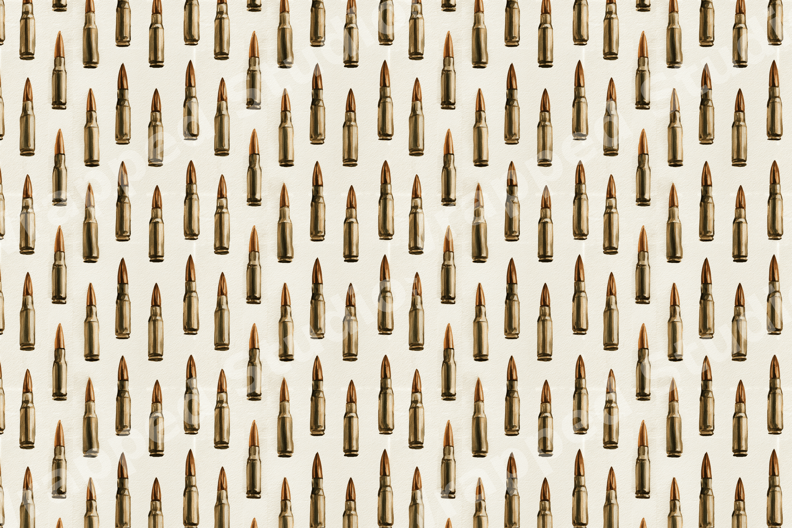Seamless vintage bullet pattern featuring watercolor rifle ammunition on a light beige background.