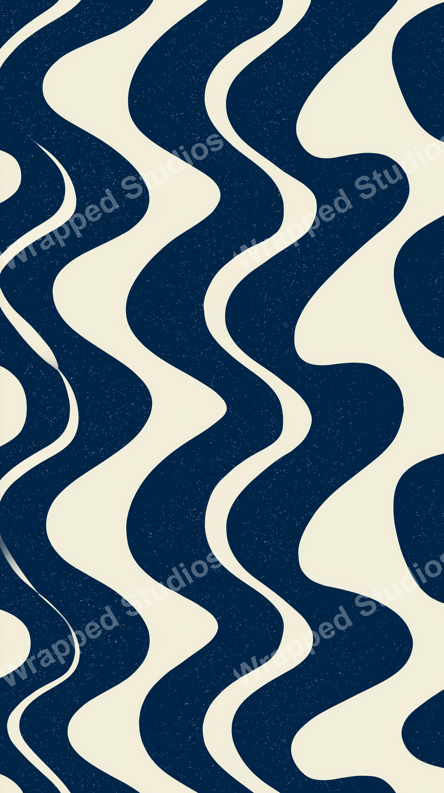 Abstract wavy pattern with alternating cream and dark blue colors, creating a retro and playful design.