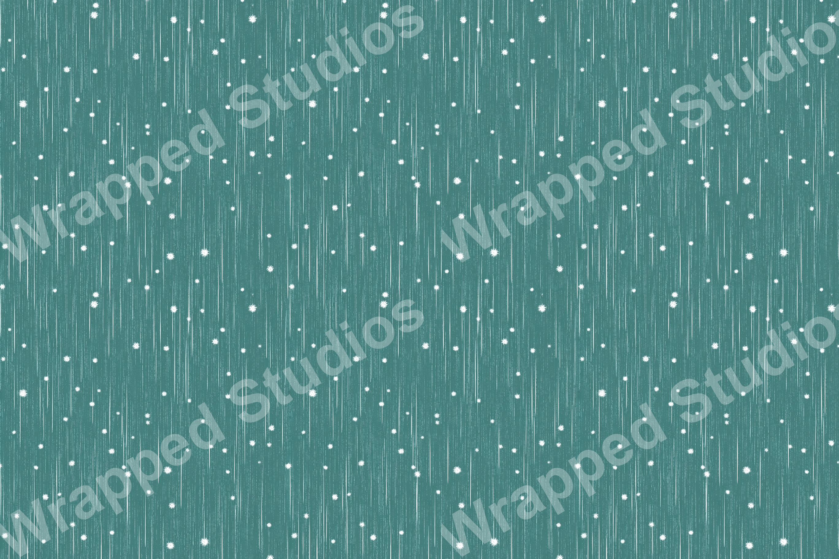 Teal abstract pattern of falling snow or flower shapes with sketchy vertical stripes.
