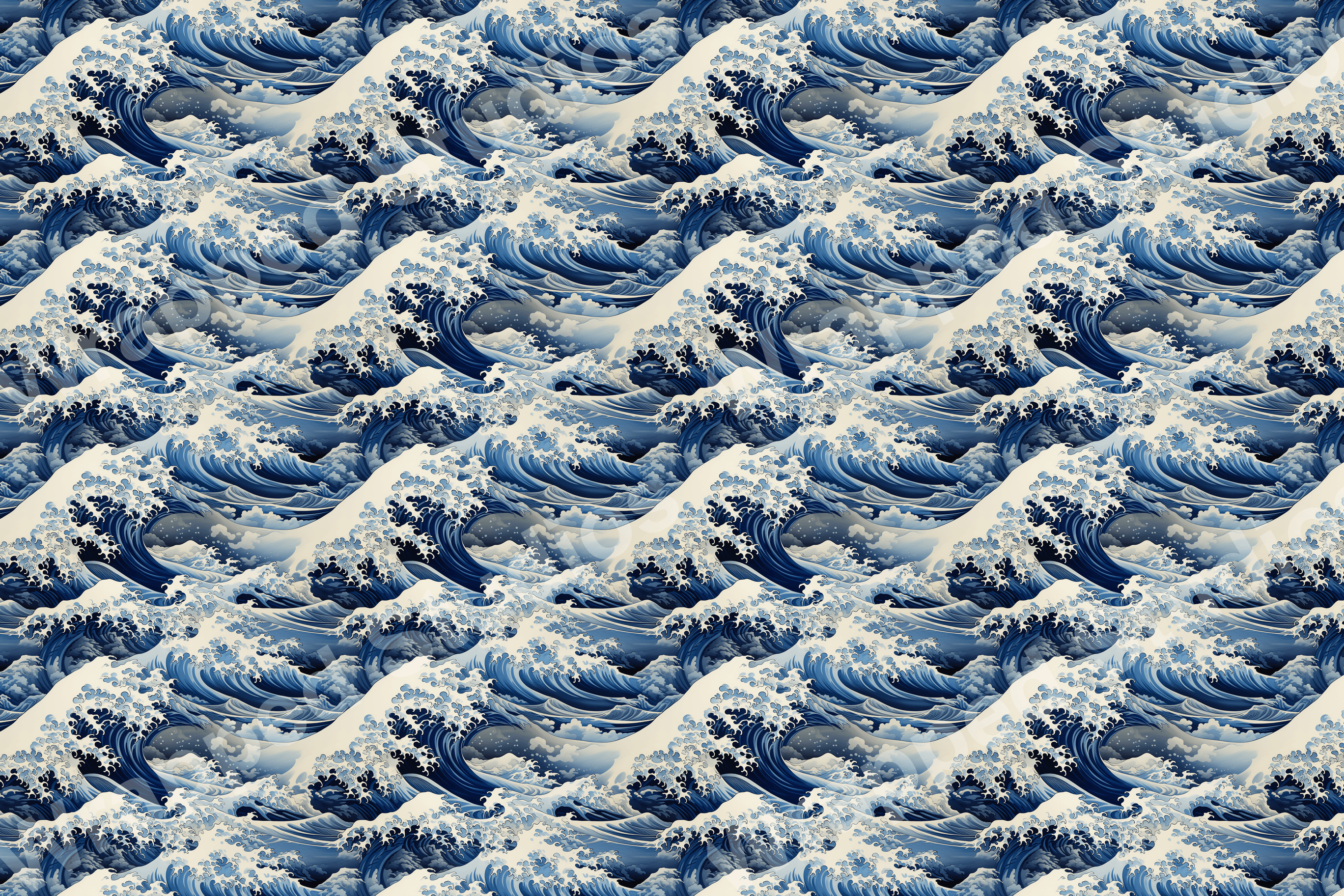 Classic Japanese Ukiyo-e wave pattern in shades of blue and white.