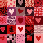 Abstract heart pattern in various shades of red, pink, and black, with a playful, modern aesthetic.