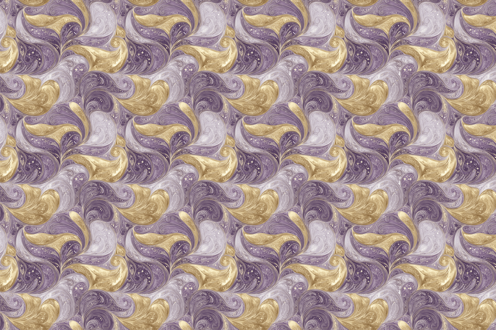 Opulent Swirls: Golden Lavender Wrapping Paper