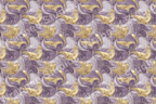Elegant swirling seamless pattern in gold, lilac, and white with starry accents.