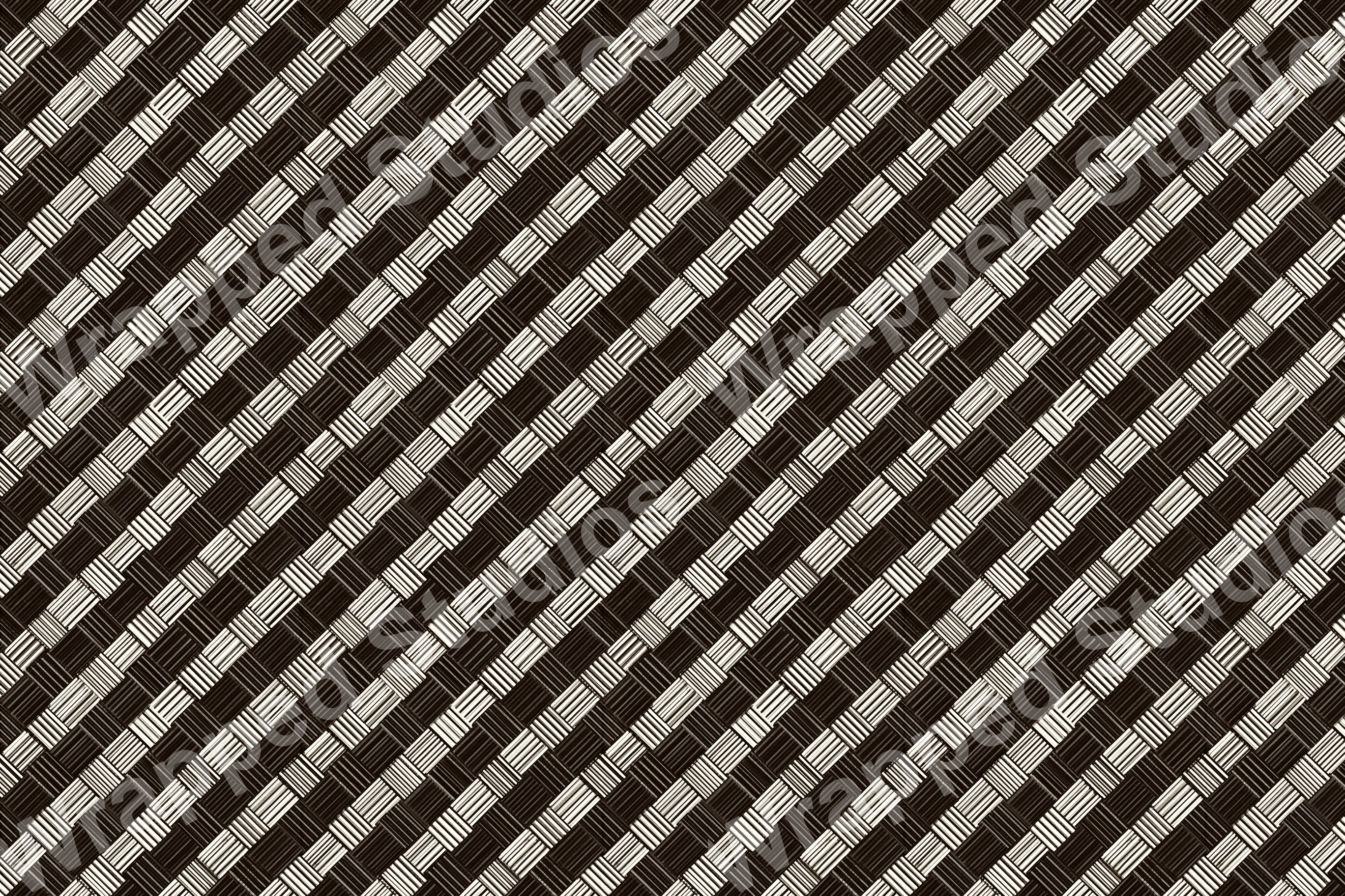 Monochrome woven geometric pattern with a diagonal basketweave design.