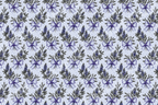 Vintage botanical floral pattern of bluebonnet bouquets with gingham bows on a dusty blue background.