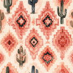 Boho watercolor southwestern pattern with terracotta geometric diamonds and green cacti.