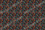 Seamless surface pattern of colorful vintage-style vinyl records in shades of blue, red, brown, and black.