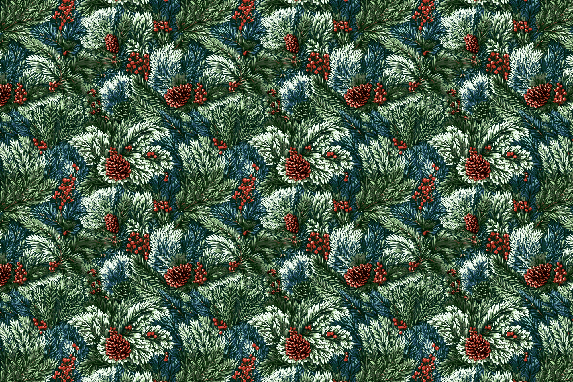 Crimson Conifers: Lush Botanical Christmas