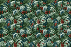 Vintage botanical Christmas pattern with green pine branches, rustic pinecones, and red berries.