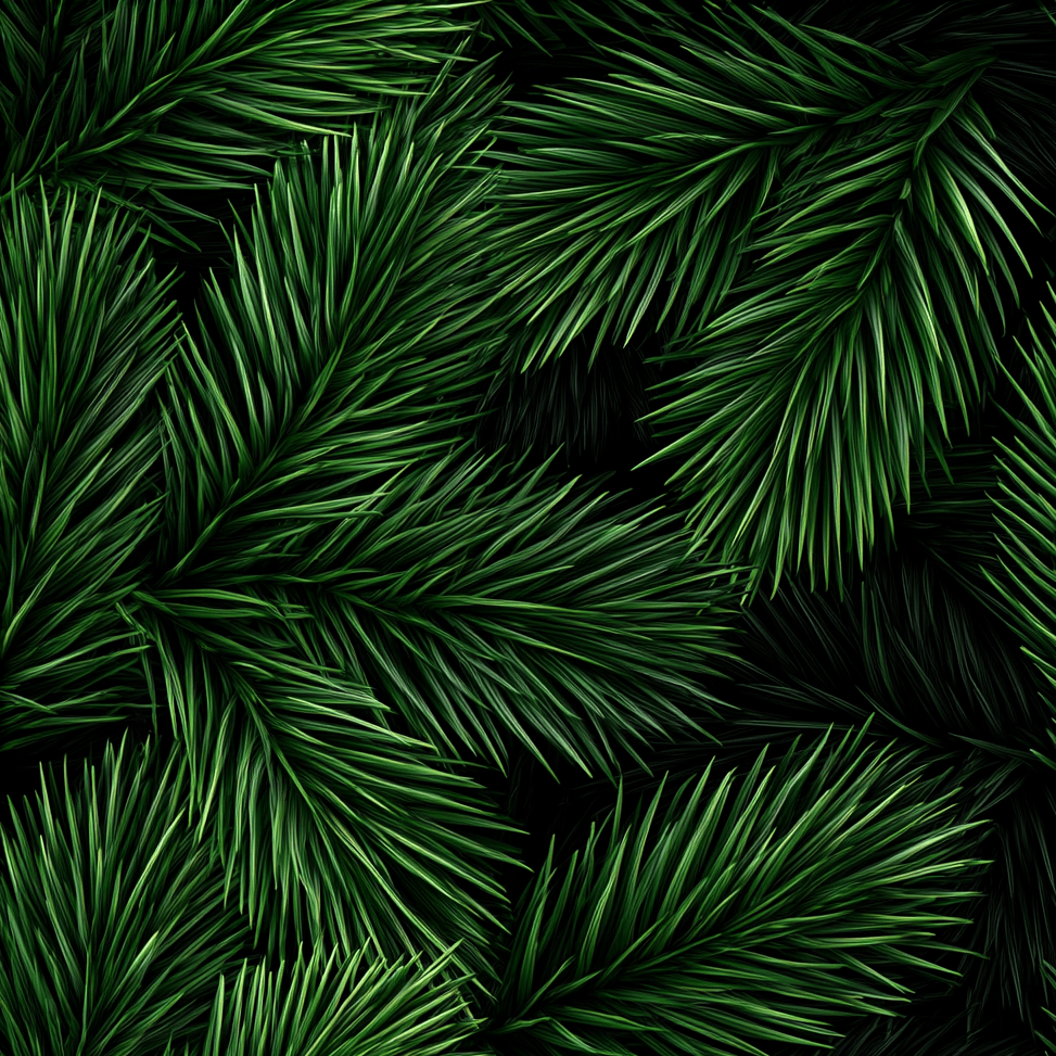 Seamless green pine branch pattern with realistic evergreen needles for a winter botanical design.