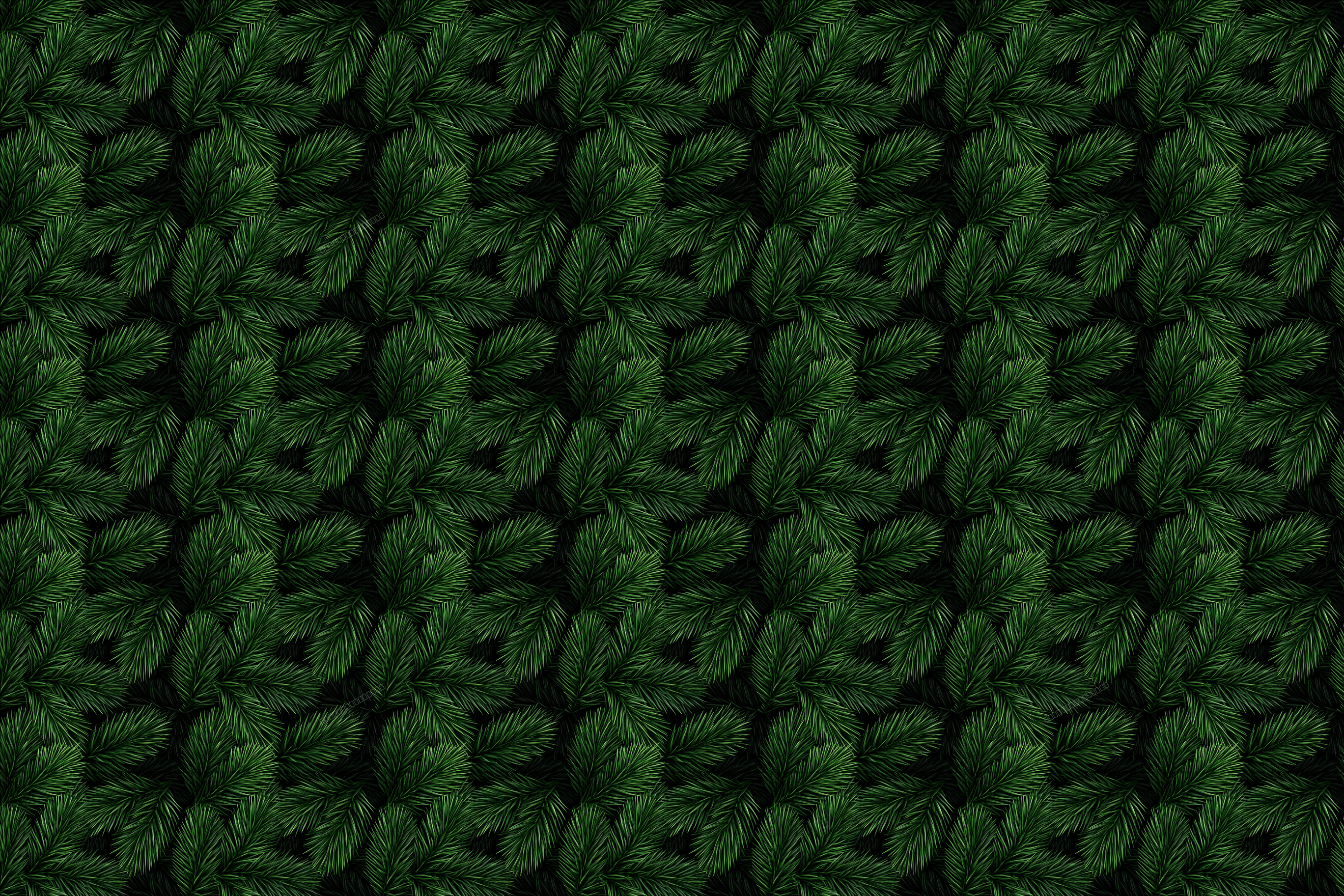 Seamless evergreen pine branch pattern in deep forest green for a winter botanical aesthetic.