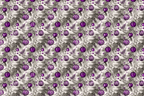 Vintage holiday pattern featuring vibrant purple Christmas ornaments and sketched pine branches.