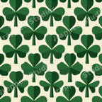 Seamless geometric green shamrock pattern on a cream background for St. Patrick's Day.