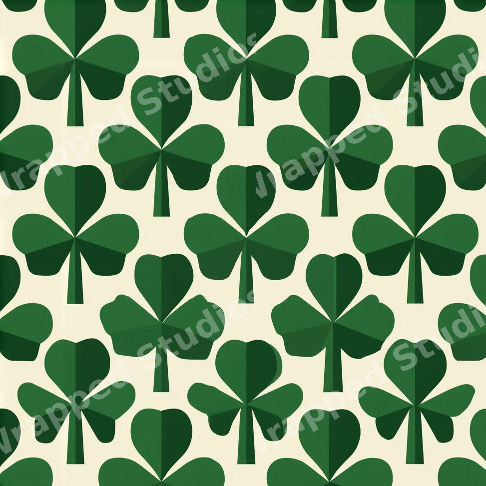 Seamless geometric green shamrock pattern on a cream background for St. Patrick's Day.
