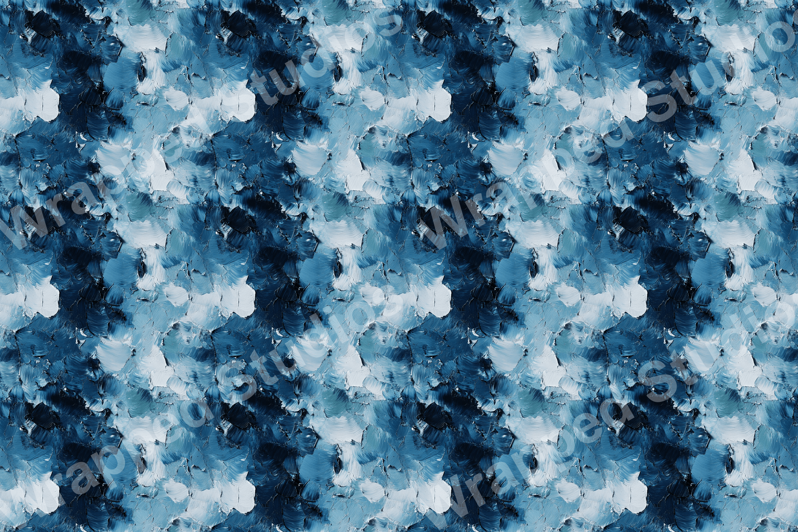 Painterly blue abstract pattern with visible brushstrokes creating depth and texture.