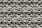 Gothic vintage pattern featuring skulls, spellbooks, and potion bottles in a black and white sketch style.