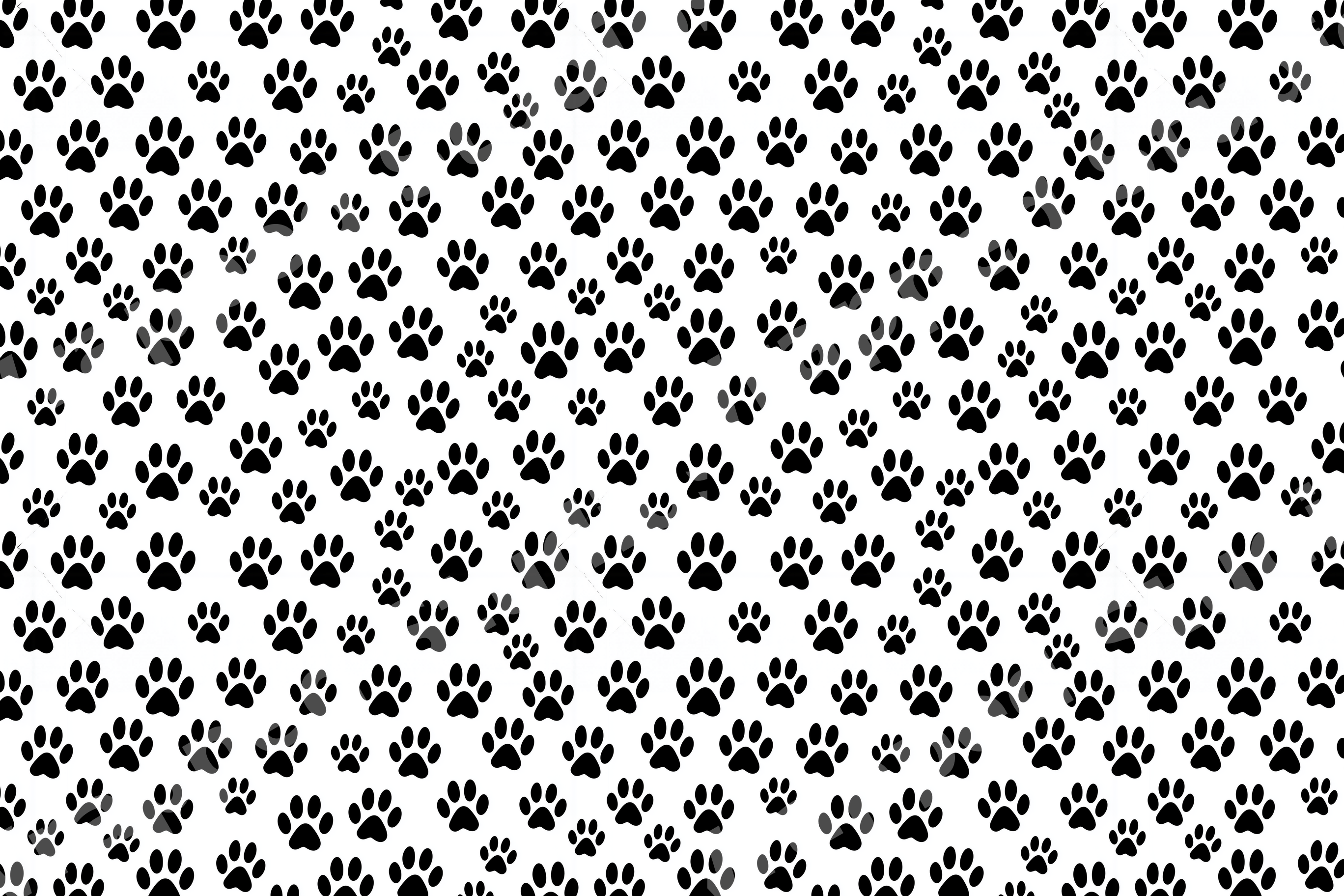Playful black and white dog paw print seamless pattern.