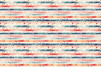 Watercolor stripe pattern with red, blue, and pink paint splatters; modern design.