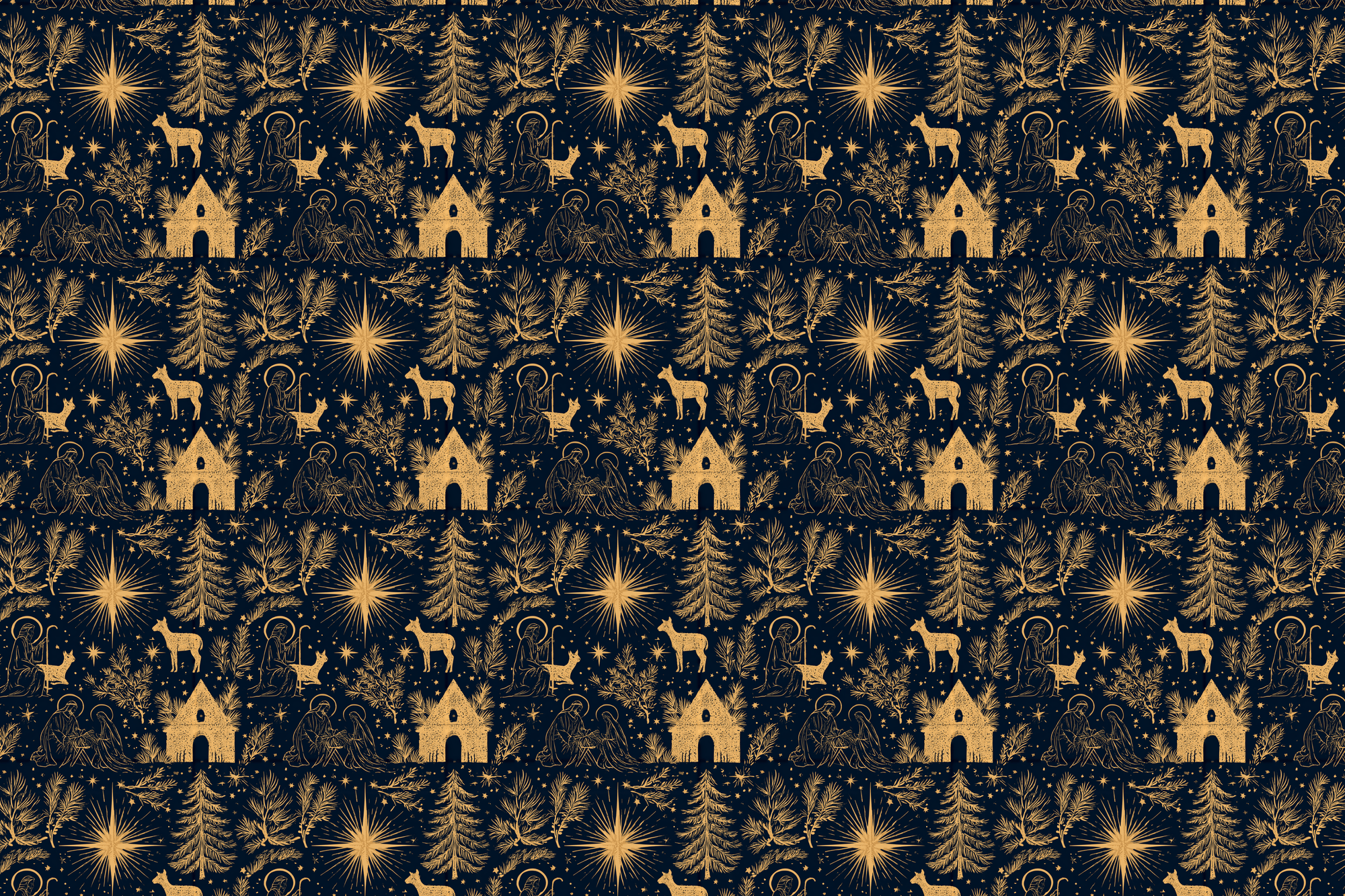 Blue and Gold: Nativity Christmas Wrapping Paper