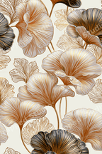 Elegant gold and black ginkgo leaf floral pattern in modern art deco style on a cream background.