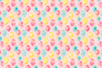 Playful watercolor balloon pattern featuring pink, yellow, and blue balloons on a soft pink background.