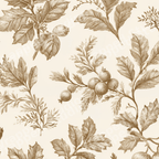 Vintage botanical pattern featuring sepia-sketched leaves and berries on a cream background.