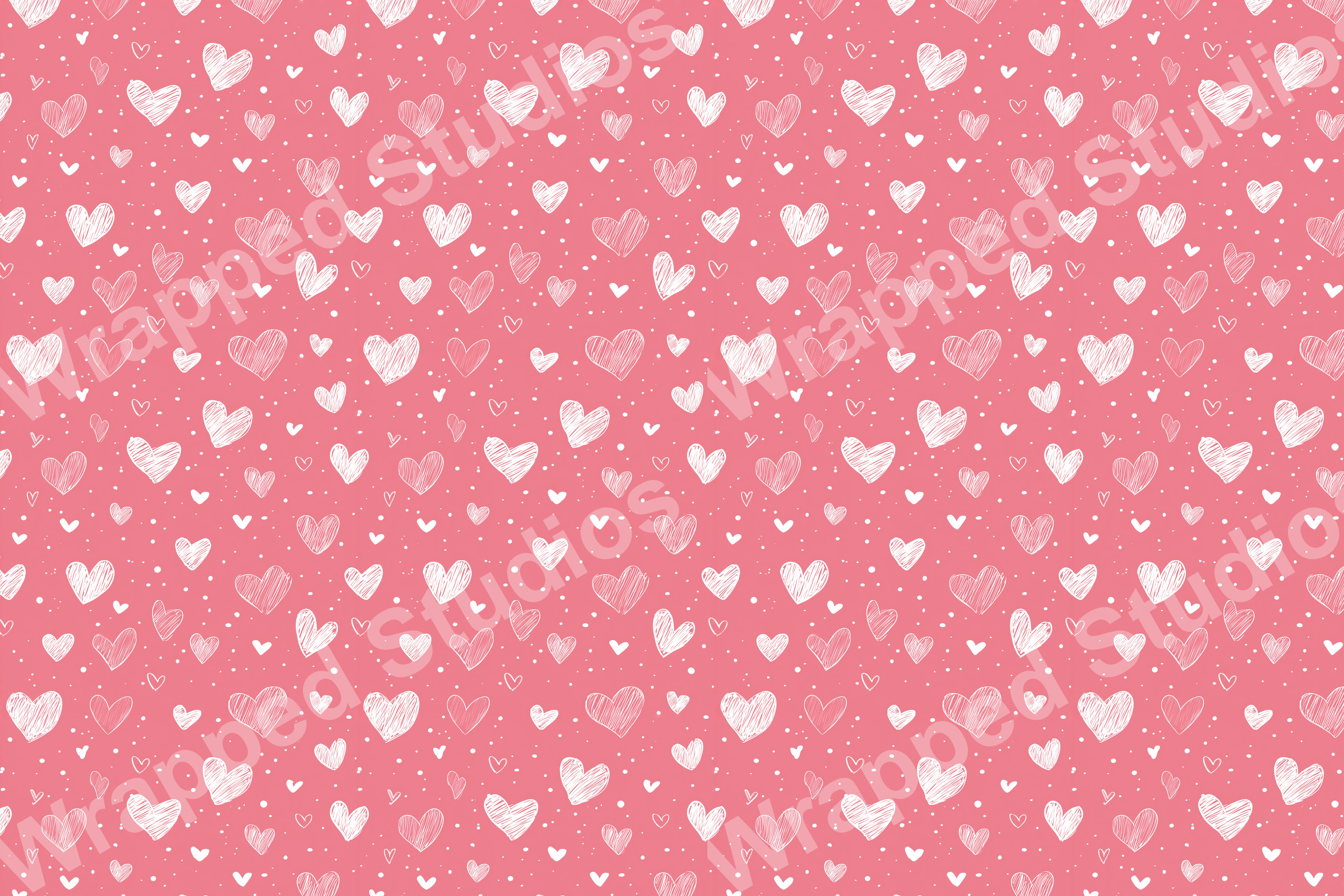 Playful hearts pattern in white on a pink background, perfect for a cheerful and romantic design.