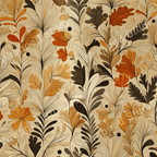 Elegant floral pattern with linear botanical designs in warm autumn colors.